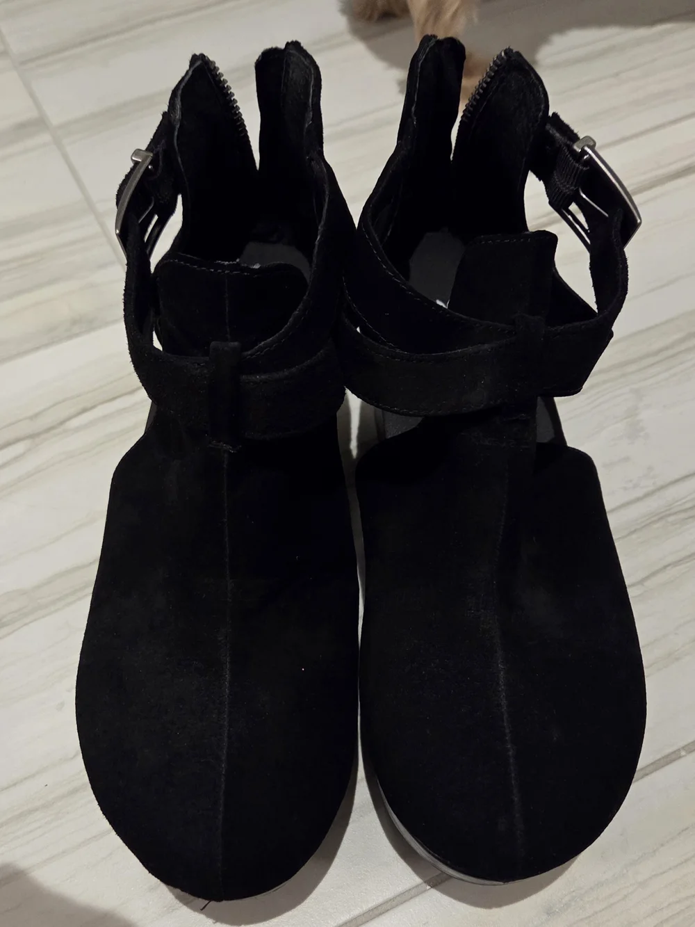 Yellow Box Black Wedge Ankle Booties with Strappy Cutouts